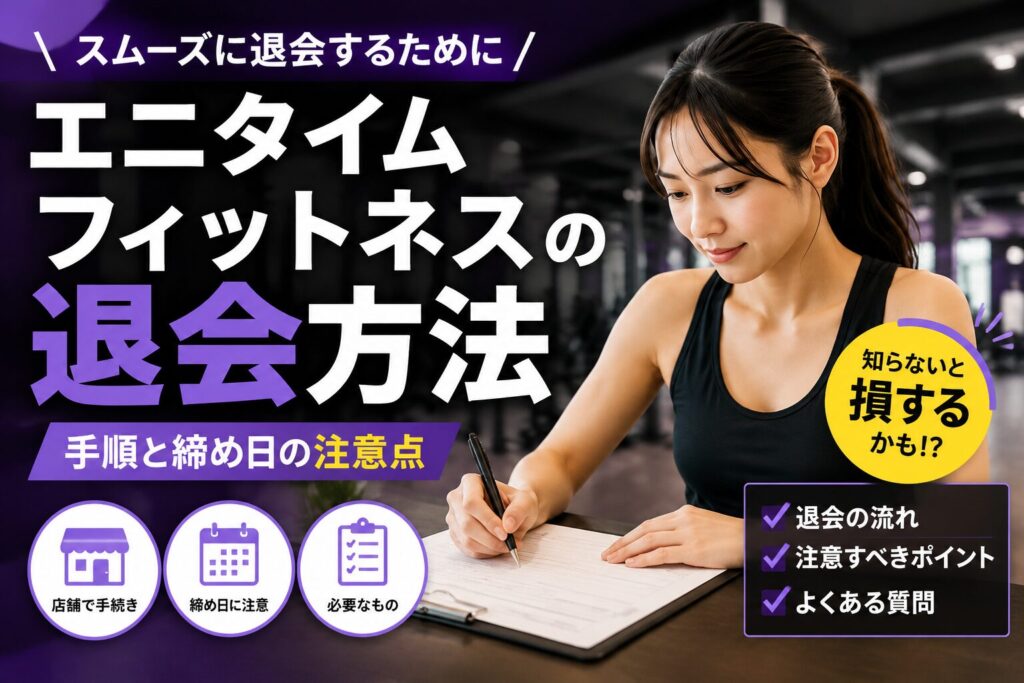 「エニタイムフィットネスの退会方法｜手順と締め日の注意点」の記事アイキャッチ画像
