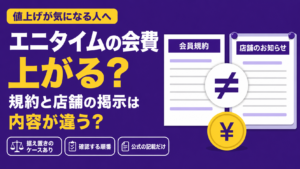 会員規約と店舗のお知らせを並べ、書かれている内容が違うことをノットイコール記号で示したイラスト